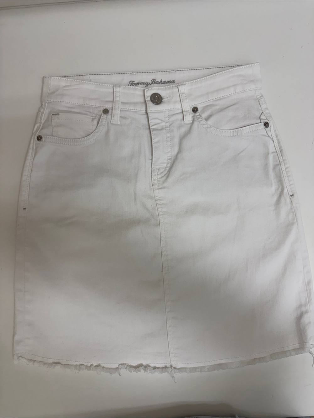 Tommy Bahama White Frayed-Hem Denim Mini Skirt-Like New